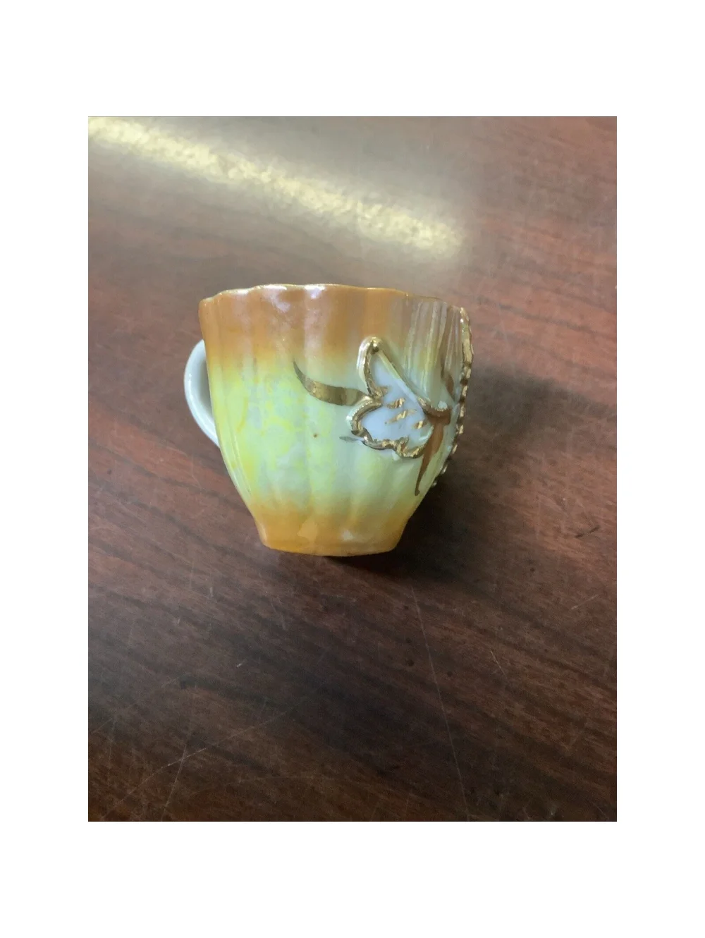 Lusterware & Gold Teacup & Saucer With Delicate Detail Raised